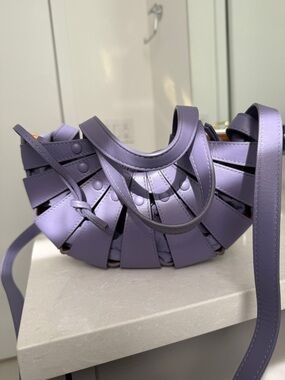 Bottega Veneta Lilac Crescent Woven Mini Shoulder Bag
